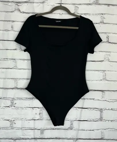 Chicme Black Ribbed Bodysuit Women’s Large Stretch Fitted One Piece Casual Chic