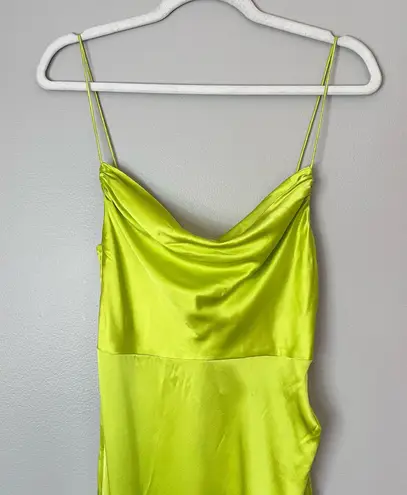 Retrofête Retrofete NEW Marlene Silk Cowl Neck Side Slit Maxi Dress Neon Yellow