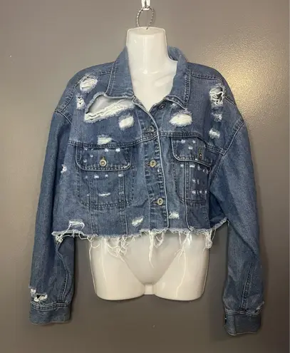 Highway Jeans Jacket Womens 2X Distressed Cropped Raw Hem Trucker VD703E1MCK - Image 1