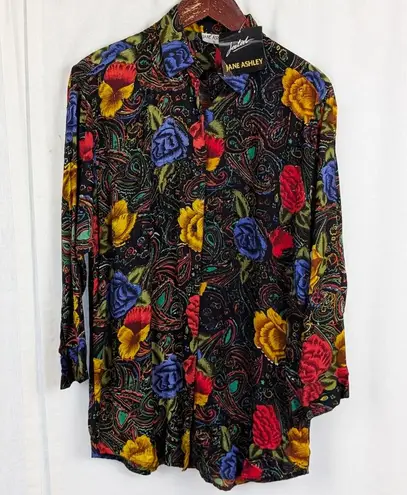 Jane Ashley Deadstock Paisley Beaded Rayon Oversized Shirt L