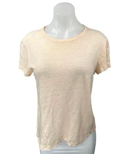 Frame 100% Linen Orange Short Sleeve Raw Hem Crew Neck Tee T-Shirt Top Size XS