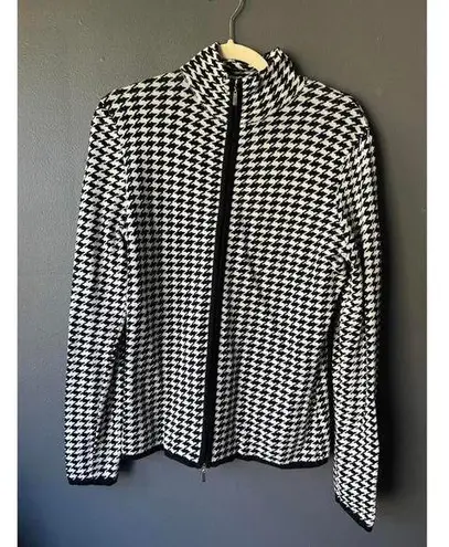 Gemini Stylish Houndstooth Zip Cardigan size Large Black