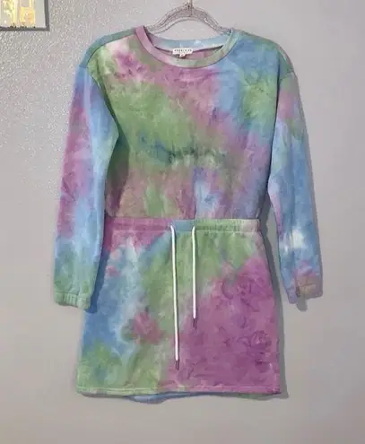 Angel Kiss Los Angeles tie-dye long sleeve sweater dress fleece lined