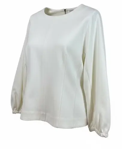 Tibi White Long Sleeve Balloon Sleeve Zipper Back Crepe Blouse Top Size 12