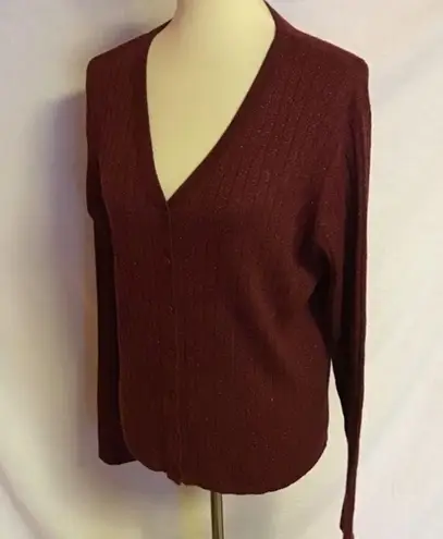Vintage 90s burgundy sparkly cardigan sweater Size L