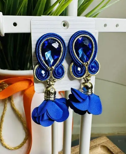 Handmade Dangle Drop Earrings with Chrystals Soutache handcrafted UniqueJewelry