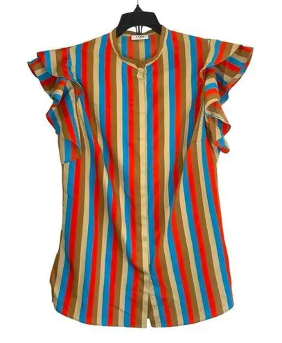 Akris Punto Colorful Striped Ruffle Sleeve Blouse size 6