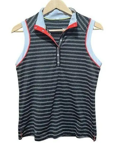 Tail Black white Stripe Henley Snap golf polo tank Top Size Medium