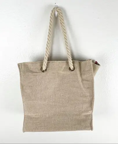 BIKINI BABE Khaki Pink Bow Accents Rope Straps Lined Beach Canvas Tote