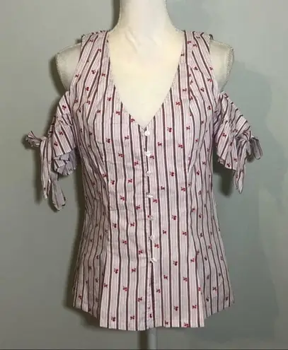 Belle Sky NWOT Red White Floral Poplin Blouse Top