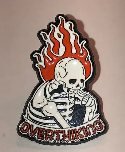 Overthinking Skeleton Fire Flames Funky Y2K Boho Scatter Pin Black - Image 1