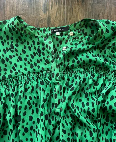 Le Grand Marqet Emerald Green Sheer Polka Dot Blouse