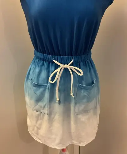 Chic Me 1. Blue & White Ombré Sleeveless Dress Tie Straps Size M