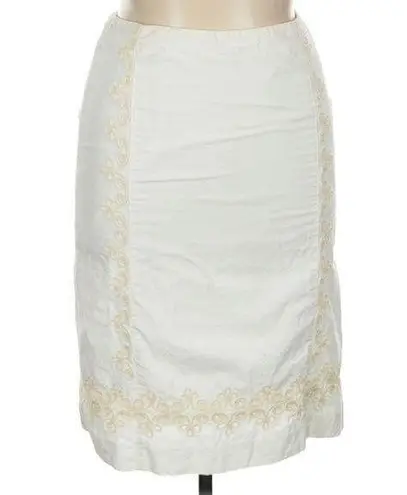 Boden White Ivory Embroidered Trim Pencil Skirt Romantic Retro Size 10 L Medium