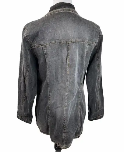 Denim & Co . Embroidered Jean Jacket, Faded Black, Large