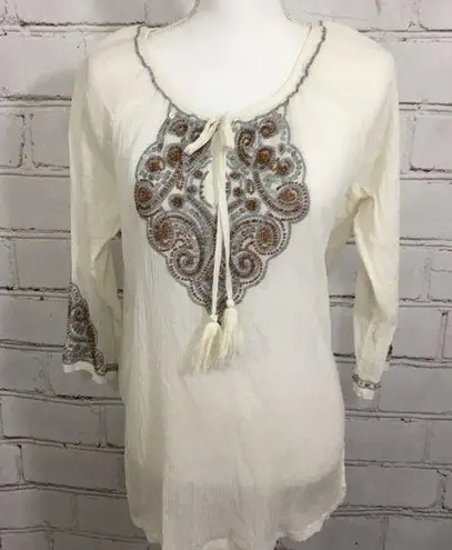 Tommy Bahama  Gauze Embellished Blouse Size M