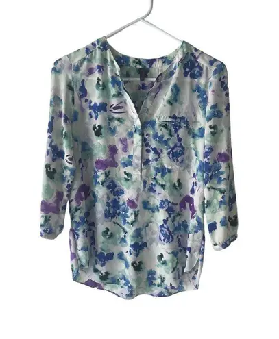 NYDJ Size XXS Mulit Color White Blue Printed Flowy Blouse