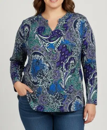 Maggie Barnes Colorful Floral Paisley Pullover 3/4 Sleeve Blouse Size 5X