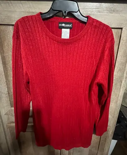 Sag Harbor Petite Red Ribbed Sweater Medium Acrylic/Rayon Blend