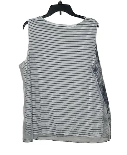 cj banks  Women's 1X Floral Sheer Striped Tank Top Plus Size Stretch V-Neck NWT