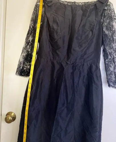 Rickie Freeman Teri jon black dress size 6 lace sleeves silk dress