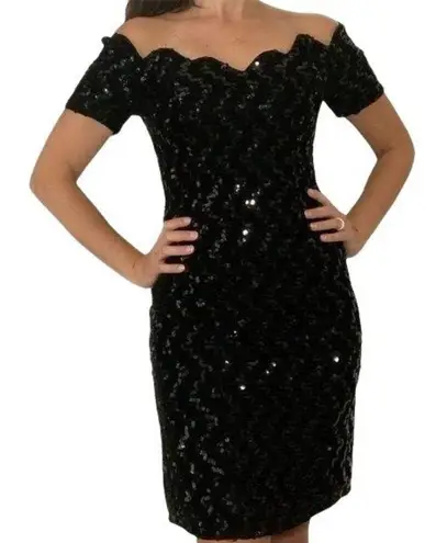 Vintage Zum Zum Black Dress Size Small Velvet Sequin Metallic Short Sleeves