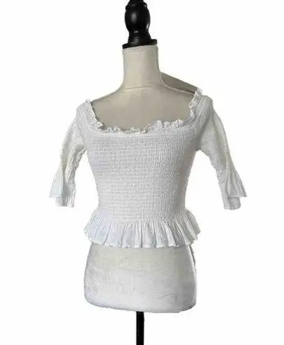 Moon River Peplum Style Smock Bustline White Crop Ruffle Neck Sz L Off Shoulder