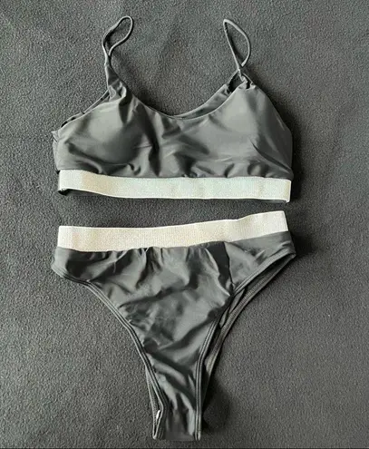 Boutique emma bling trim high waist swimsuits set black