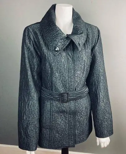 Anne Klein  Black Jacket / Coat Medium Jacquard belted trench turtleneck collar