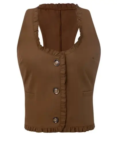 Sleeveless Vest Blouse Brown Ruffle XL
