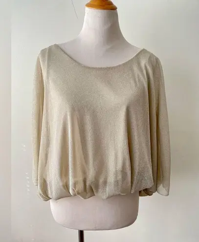 Arden B Sparkly Blouse Slouchy Top batwing Gold Metallic Nude boat-neck size S