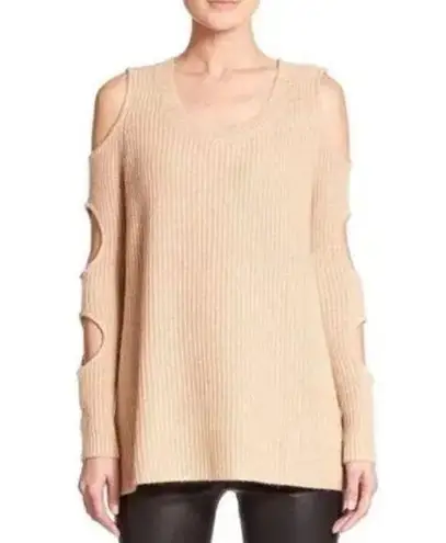 Zoe Jordan Wool Cashmere Blend Cold Shoulder Cutout Sweater Beige Women's S/M Size M