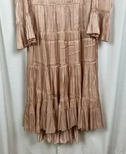 Cinq à Sept Cinq A Sept Champagne Beige Nina Tiered Satin Midi Dress Sz.8 NWT