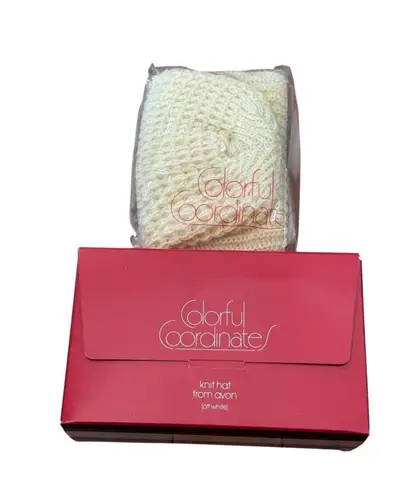 VTG Avon Off White Winter Knit Hat Colorful Coordinates 1983 Snow Holiday Skiing