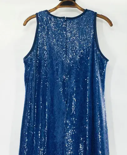 Carmen Marc Valvo  Denim Blue Sequin Sleeveless Shift Dress Size 6 Small