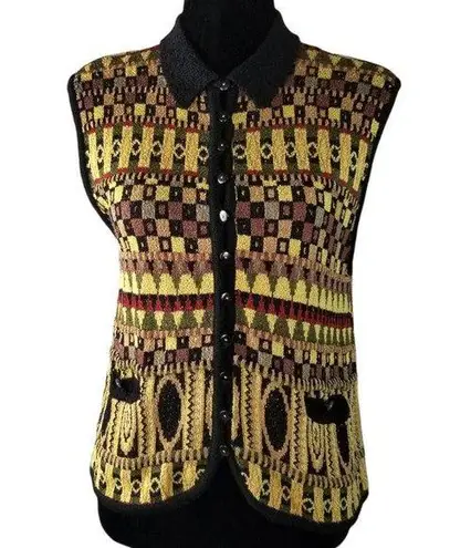 French Rags Womens Vest Multicolor Geometric Sweater Size 2 Gold