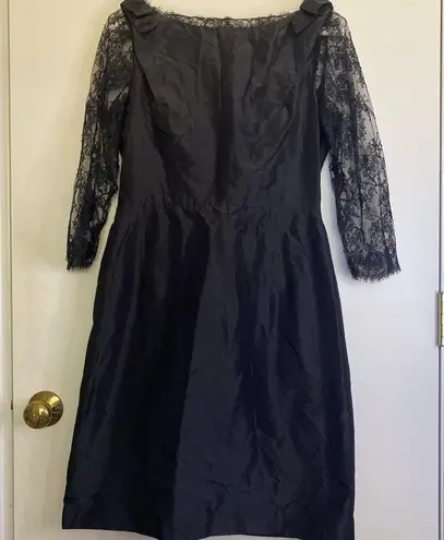 Rickie Freeman Teri jon black dress size 6 lace sleeves silk dress