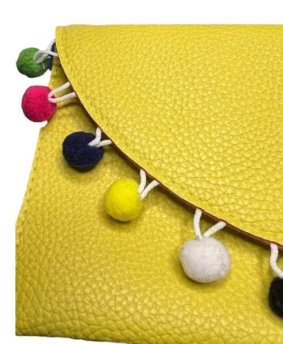 Mainstreet Collection MSC Yellow Green Faux pebble leather clutch wristlet pom p