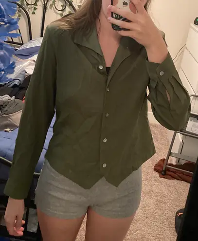 Dress Barn Olive Green Cropped Button Down