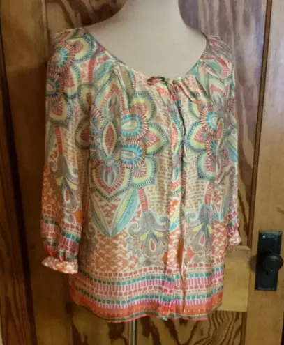 Lavender Brown Boho Colorful Silk Blouse
