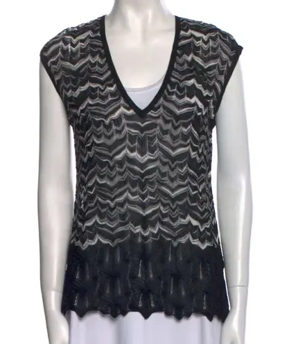 Missoni Vintage 2000’s V Neck Sleeveless Blouse size 44 US 8 Medium Black White