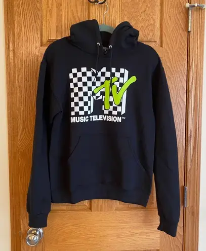 MTV Classic Logo Checkered Hoodie Black/Green Size S Pullover Long Sleeve