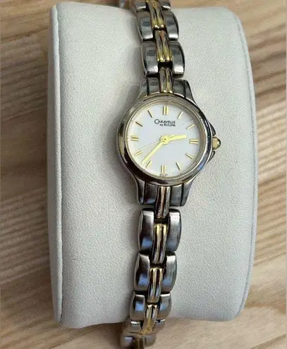 Caravelle by Bulova Ladies Watch Gold Silver Tone Bracelet White Dial Gold Hands