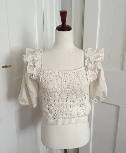 En Saison Lace & Crocheted Square Neck Top