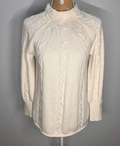 Soft Surroundings Ivory Nisette Sweater Cable Knit Mock Neck Sweater Sz PM