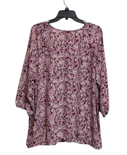 Croft & Barrow  Floral blouse Plus Size 2X Maroon Elastic Hem