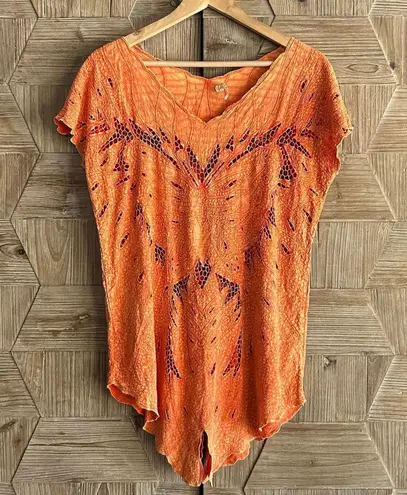 Indah Womens Crochet Top Sz S/M Orange Butterfly Cut Out Boho