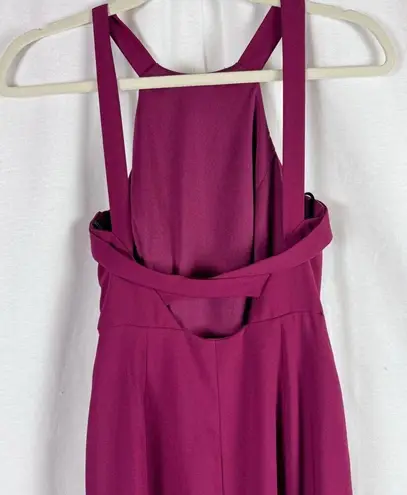 DESSY COLLECTION Cutaway Shoulder Crepe Column Gown Halter Criss Cross Back Sz 0 Red