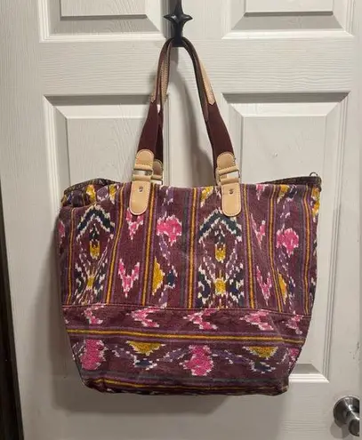 Aztec Print Boho Tote Bag with Snap Closure Pink