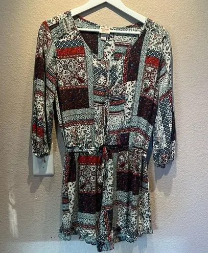 Mossimo Women’s Bohemian Patchwork Look Smocked Romper Size Large Blue